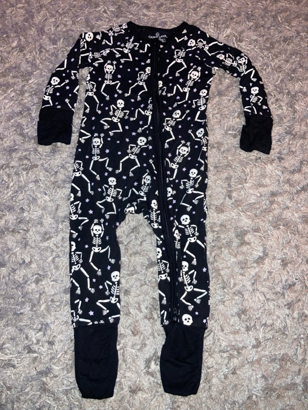 Caden lane 6-12 M Black Skeleton Print Footed One-Piece purple Star viscose